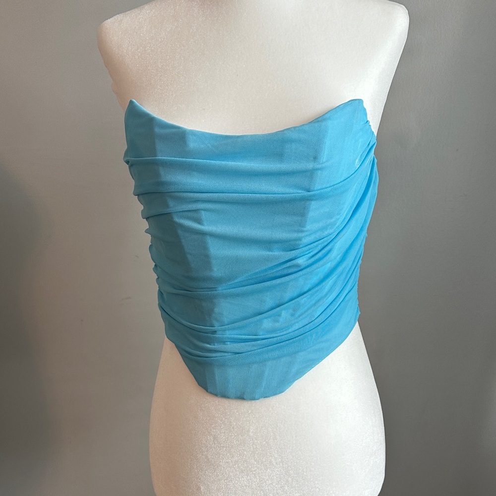 Elegant Blue Strapless Top